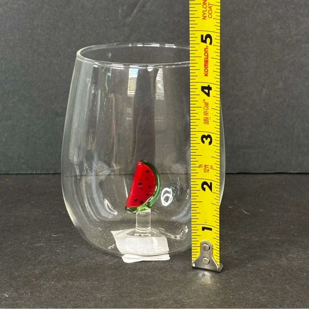 Anthropologie Cheerie Icon Stemless Wine Glass Red Watermelon NEW
